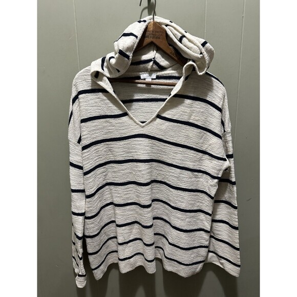 J. Jill Striped Nautical  Coastal Striped Pullover Hooded Sweatshirt Sz Small - Picture 2 of 7